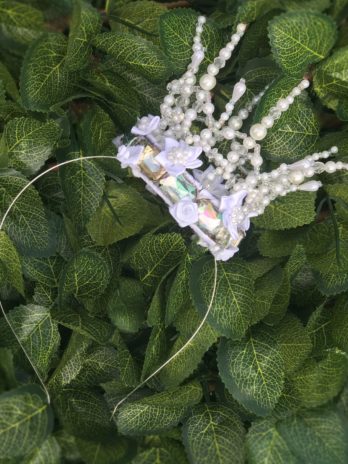 Handmade white ribbon rose crown with headband